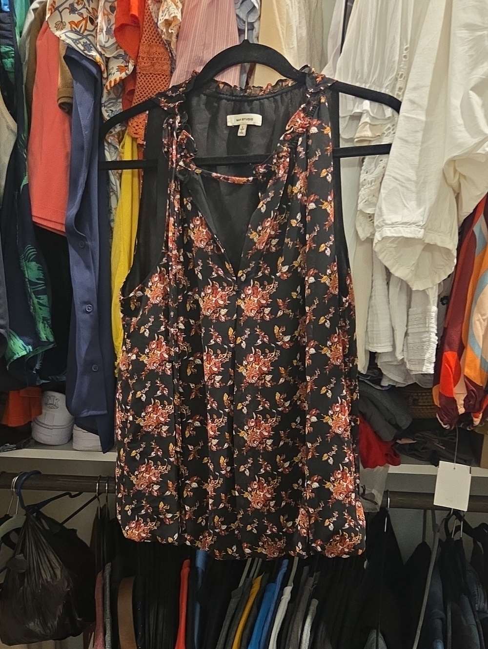 Max Studio Black Floral Halter Camisole
